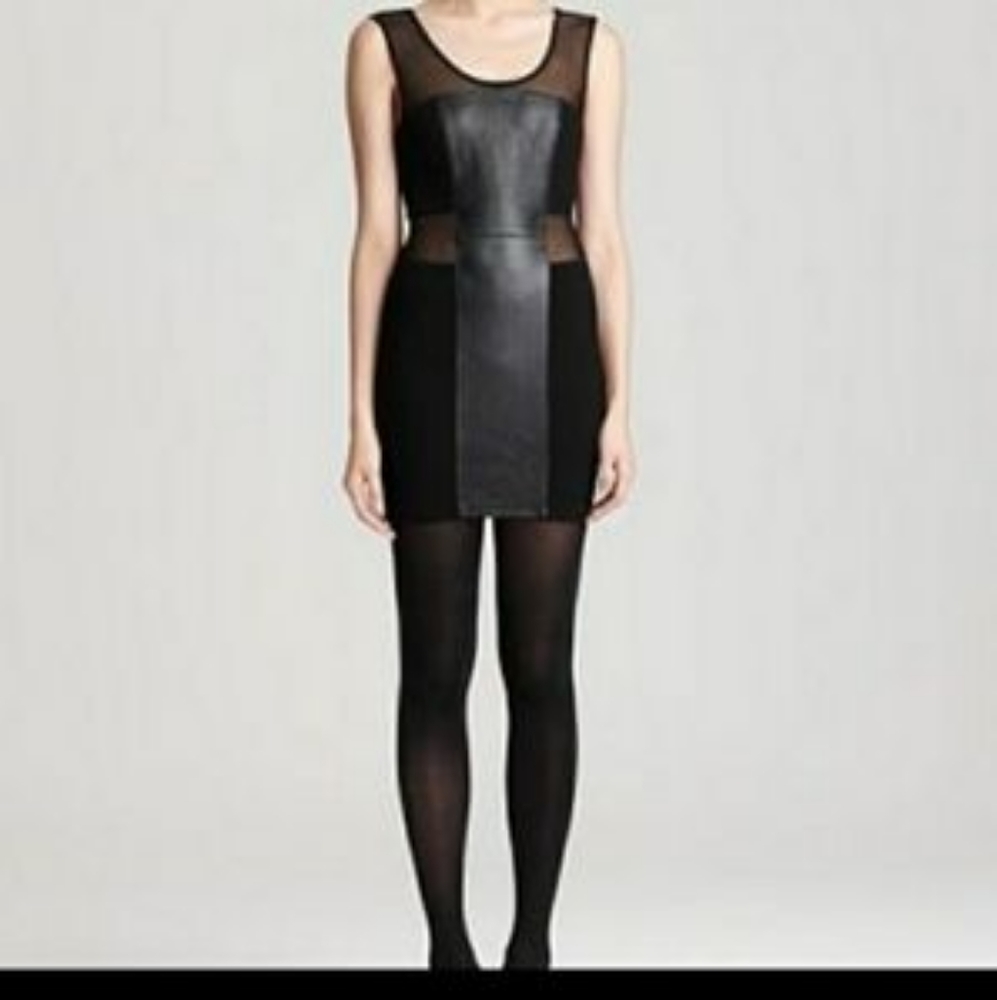 Blaque Label genuine leather dress black mesh cut out sz S